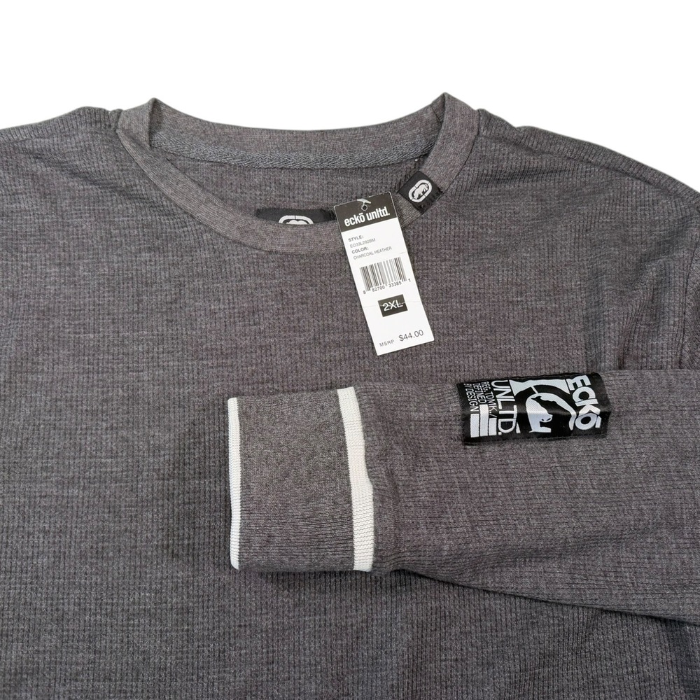 Ecko Unltd 2XL Charcoal Heather Thermal Waffle Knit Shirt Streetwear Y2K Logo